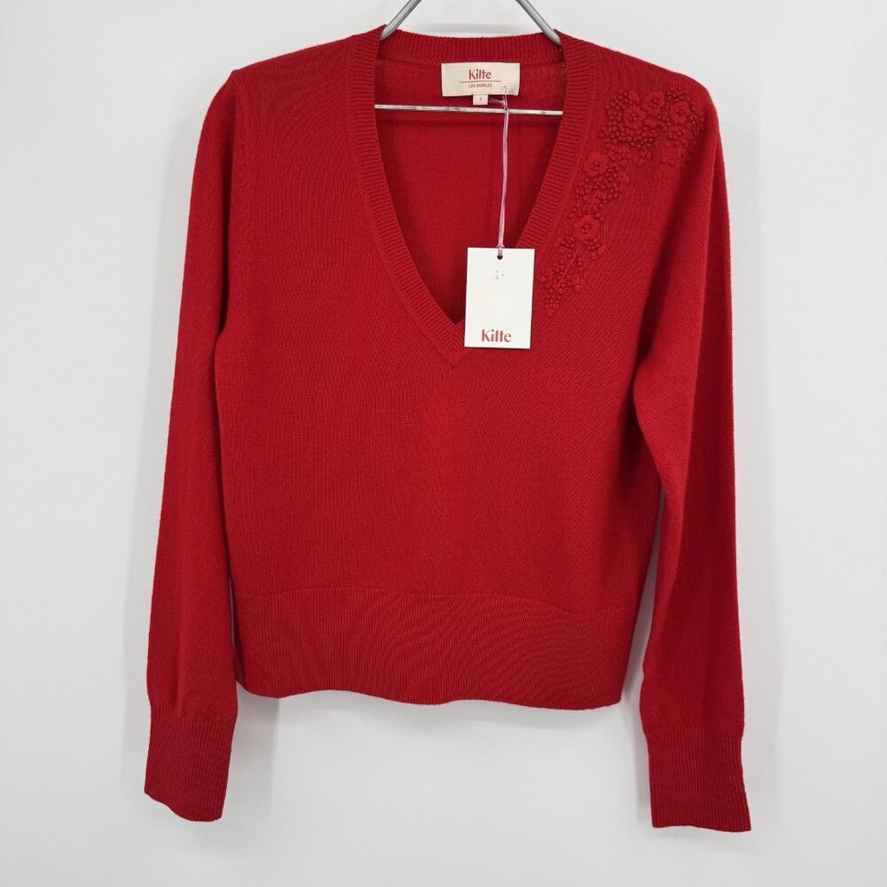Kilte Collection 100% Washable Cashmere Celine V-Neck Sweater Cherry Red sz 2 M